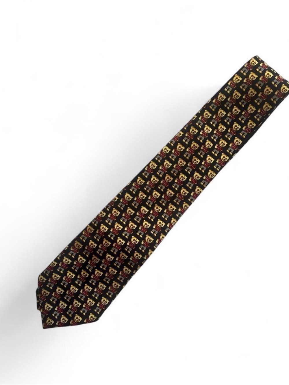 Teddy Bear Classic Black Novelty Pattern Men's Tie with Yellow Accents